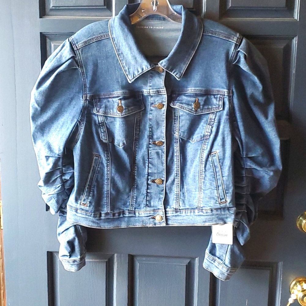 Women's Puff Sleeve Denim Jacket, NWT, SZ-0= XL,12.